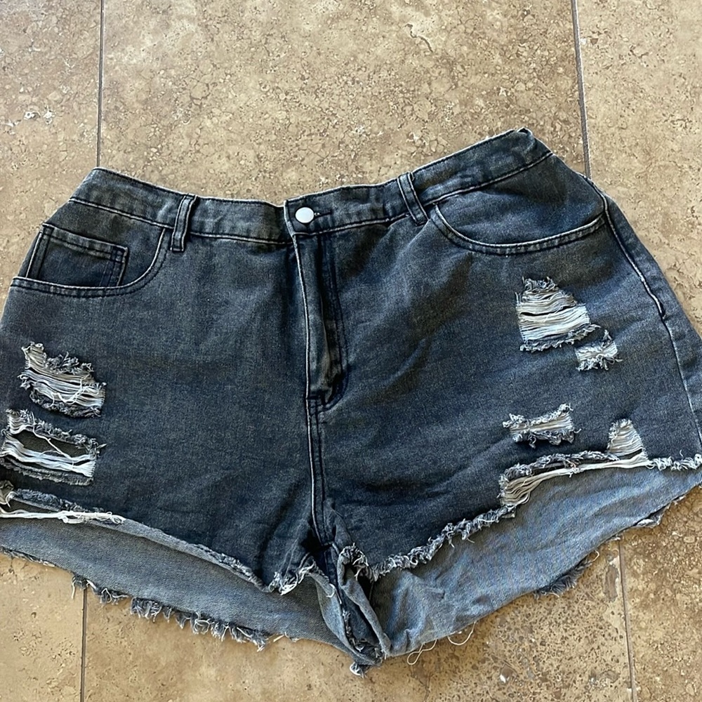 Black denim shorts